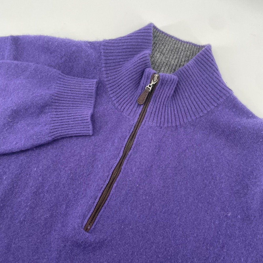 Forte Cashmere Sweater Mens Large Purple 1/4 Zip Mock Neck Cashmere Pullover